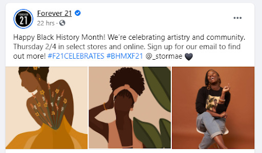 Forever 21 Black History Month post on Facebook
