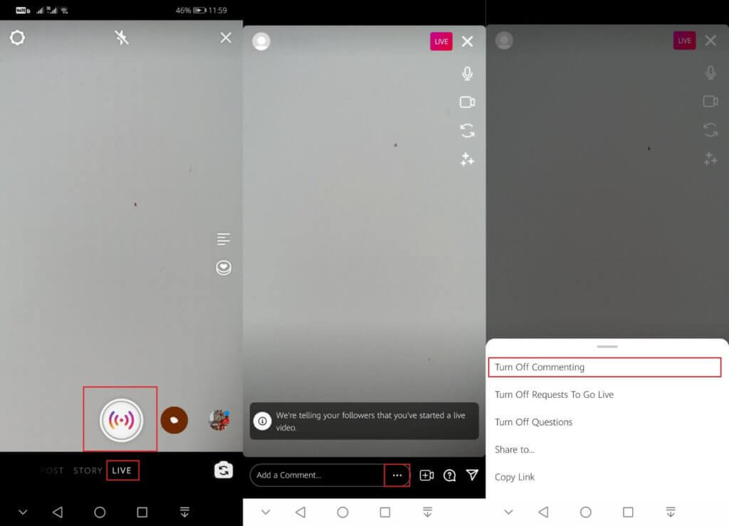 How to turn off comments on Instagram live