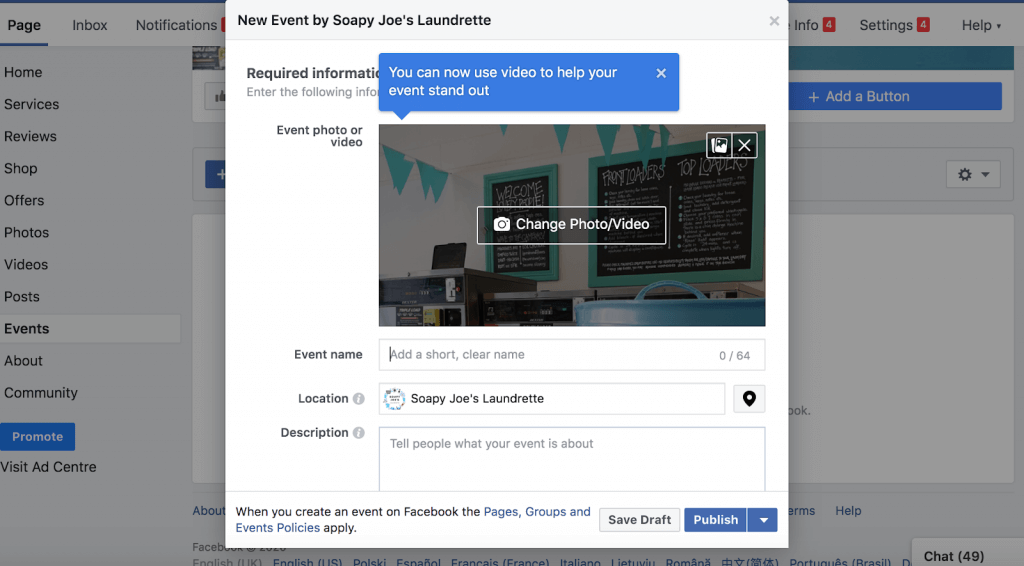 Setting up a Facebook event