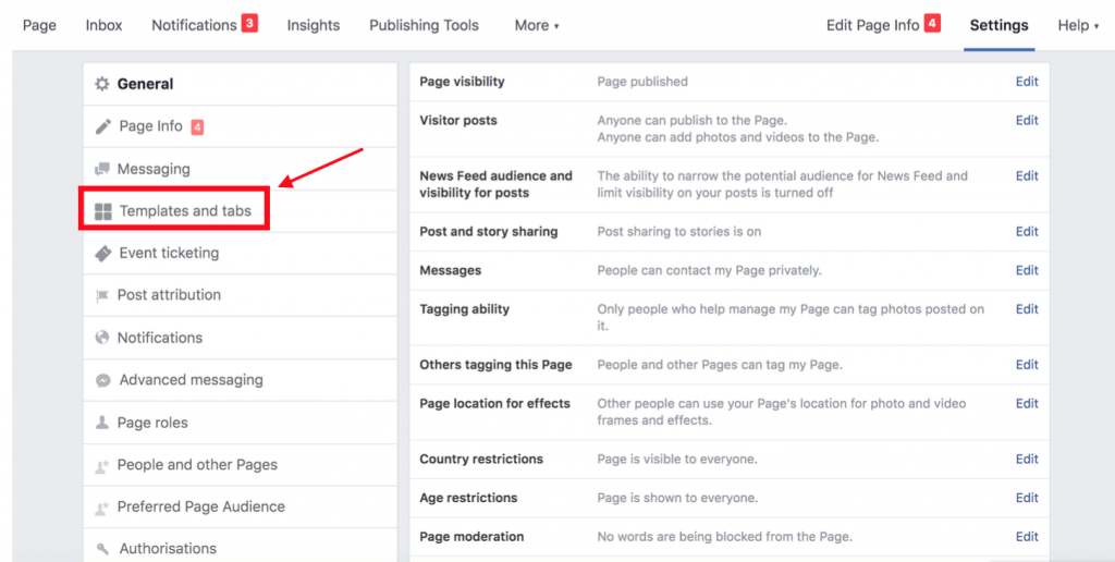 Customize your Facebook Page settings