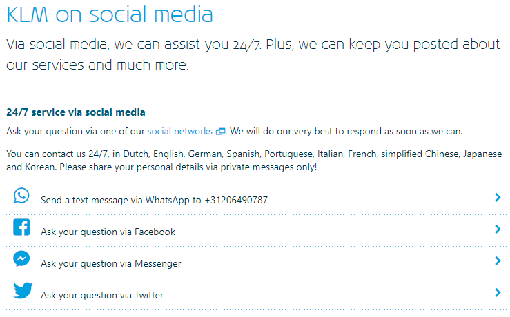 KLM customer care on social media