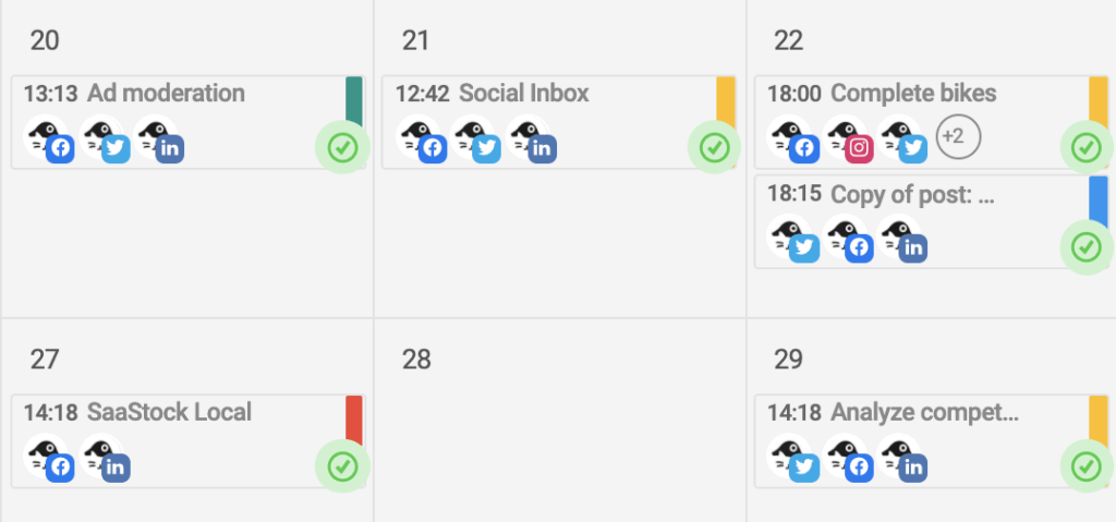 NapoleonCat's Social Media Publisher color coded labels in content calendar