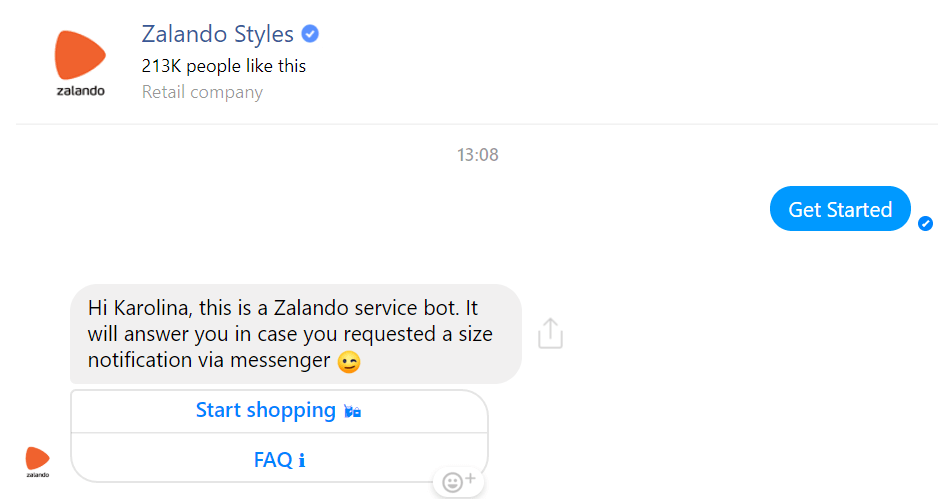 Zalando customer care on Messenger